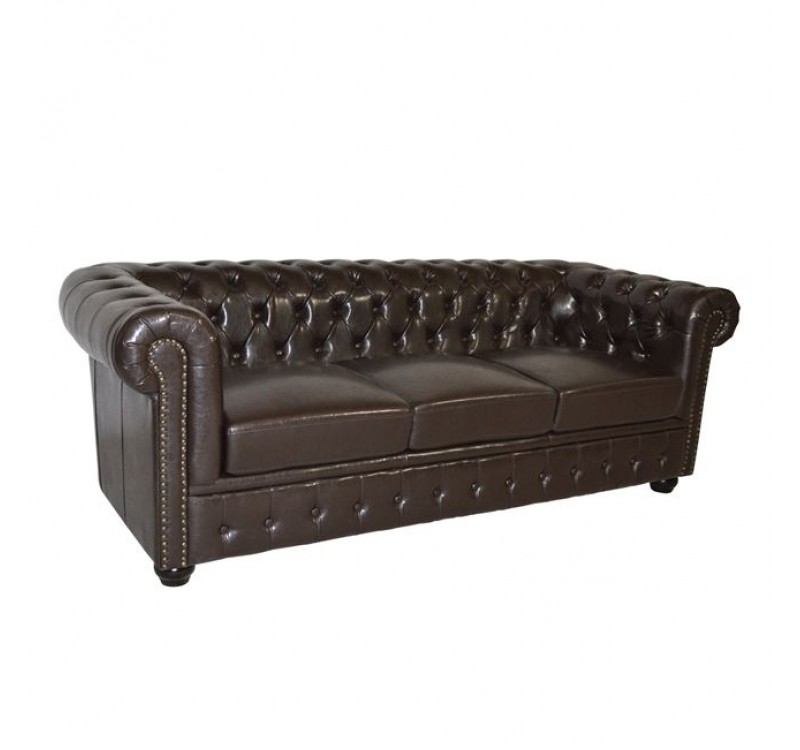 ΚΑΝΑΠΕΣ 3ΘΕΣΙΟΣ T.CHESTERFIELD HM3009.01 ΤΕΧΝΟΔΕΡΜΑ ΣΚΟΥΡΟ ΚΑΦΕ 208x90x73Υ εκ.