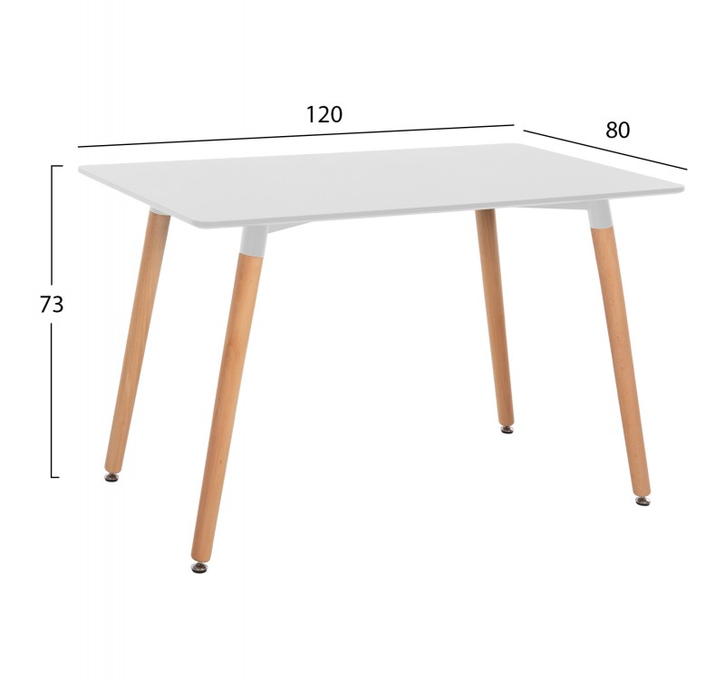 ΤΡΑΠΕΖΙ MINIMAL HM008.01 ΛΕΥΚΟ MDF, ΞΥΛΙΝΑ ΠΟΔΙΑ ΟΞΙΑ, 120Χ80X73Υ ΕΚ.