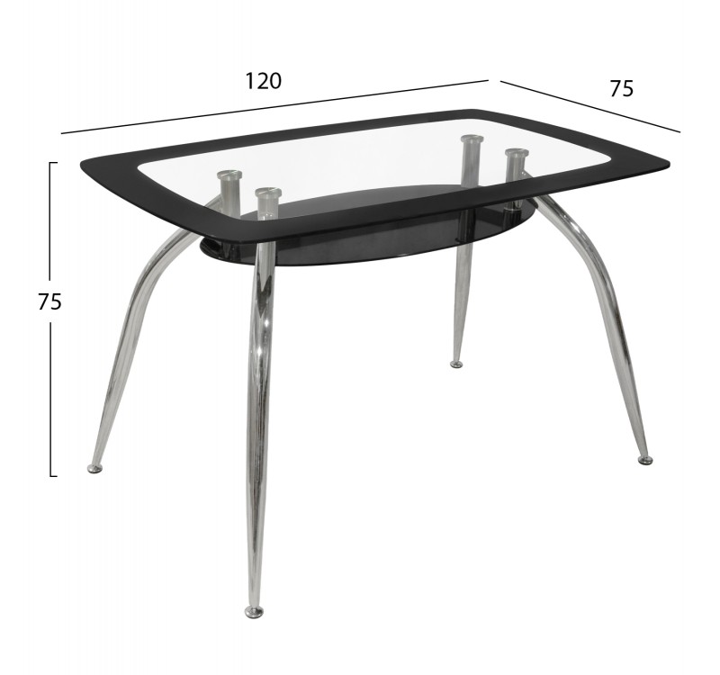 ΤΡΑΠΕΖΙ NORRIS 120Χ75Χ75ΕΚ HM0086.02 ΓΥΑΛΙΝΟ ΜΑΥΡΟ