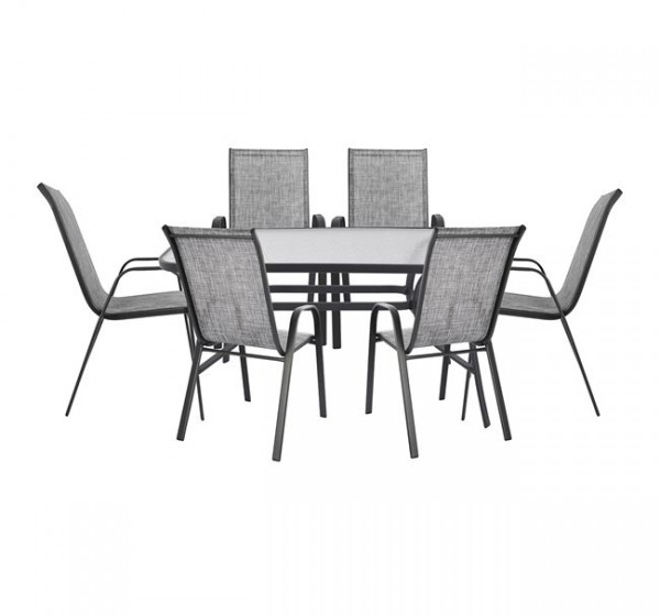 ΣΕΤ ΤΡΑΠΕΖΑΡΙΑΣ 7ΤΜΧ 140X80 BRUNO & 6TMX LEON ΠΟΛΥΘΡΟΝΑ ΓΚΡΙ