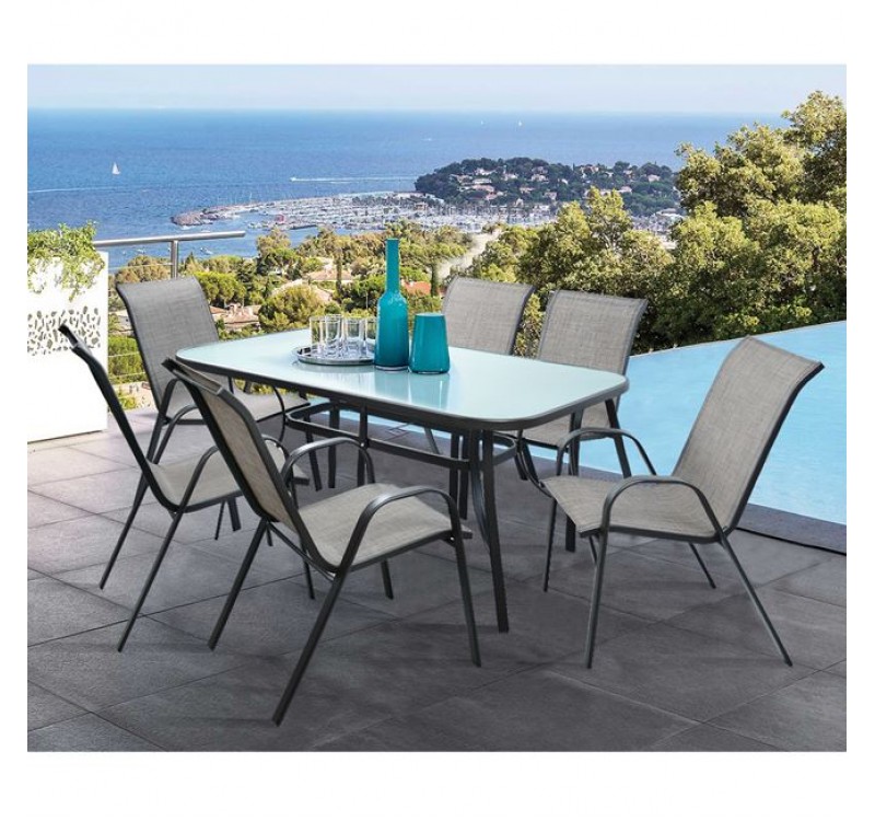 ΣΕΤ ΤΡΑΠΕΖΑΡΙΑ ΓΚΡΙ  ΜΕΤΑΛΛΙΚΗ 7ΤΜΧ ΜΕ 6ΚΑΡΕΚΛΕΣ ΚΑΙ ΤΡΑΠΕΖΙ 160Χ90 HM5206.01