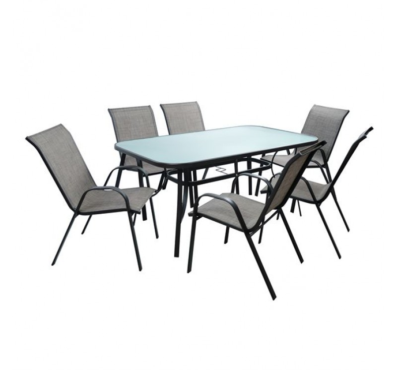 ΣΕΤ ΤΡΑΠΕΖΑΡΙΑ ΓΚΡΙ  ΜΕΤΑΛΛΙΚΗ 7ΤΜΧ ΜΕ 6ΚΑΡΕΚΛΕΣ ΚΑΙ ΤΡΑΠΕΖΙ 160Χ90 HM5206.01