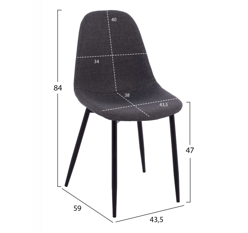 ΚΑΡΕΚΛΑ LEONARDO ΜΕ ΥΦΑΣΜΑ ΓΚΡΙ ΣΚΟΥΡΟ ΚΑΙ ΜΑΥΡΑ ΜΕΤΑΛΛΙΚΑ ΠΟΔΙΑ HM00100.16 43,5x59x84Υ εκ.