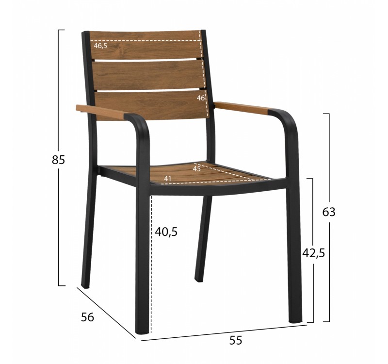 ΠΟΛΥΘΡΟΝΑ ΑΛΟΥΜΙΝΙΟΥ SAGA ΑΝΘΡΑΚΙ ΜΕ POLYWOOD HM5127.02 55x56x85Υεκ.