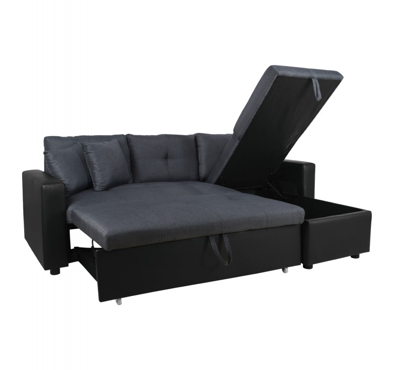 ΚΑΝΑΠΕΣ ΓΩΝΙΑ ΚΡΕΒΑΤΙ WAYNE 220x146x86Υεκ.HM3028.01 ΓΚΡΙ ΜΕ ΜΑΥΡΟ PU