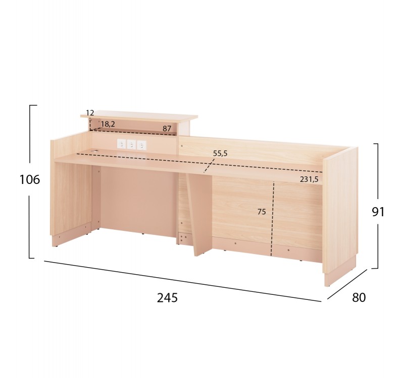 ΓΡΑΦΕΙΟ ΥΠΟΔΟΧΗΣ DALTON HM2068.02 ΜΕΛΑΜΙΝΗ ΣΕ SONAMA-ΜΠΕΖ 240x80x106Υεκ.