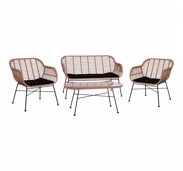 ΣΕΤ ΣΑΛΟΝΙ 4ΤΜΧ ALLEGRA HM5460 ΜΕΤΑΛΛΟ & WICKER ΣΕ ΜΠΕΖ ΧΡΩΜΑ