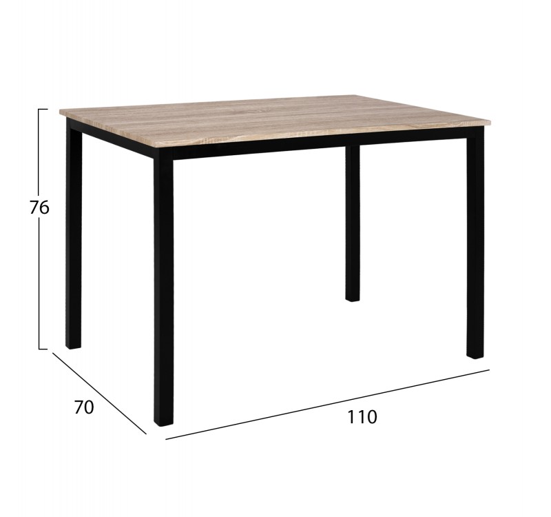 ΤΡΑΠΕΖΙ ΤΡΑΠΕΖΑΡΙΑΣ PANYA HM8332, 110X70Χ76 SONOMA, ΜΑΥΡΑ ΠΟΔΙΑ