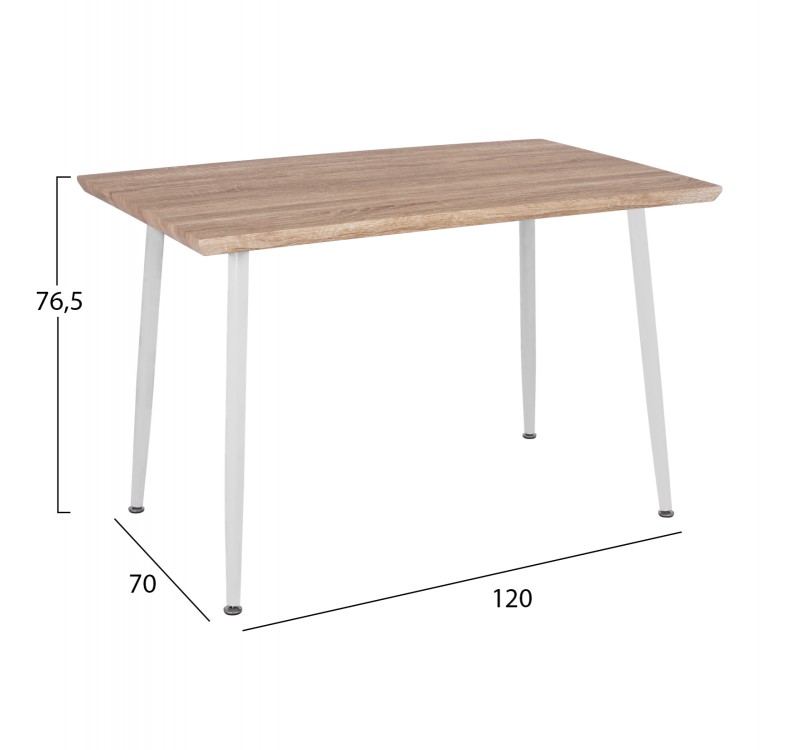 ΤΡΑΠΕΖΙ ΤΡΑΠΕΖΑΡΙΑΣ PALOMA HM8334.02, 120X70X76,5- SONOMA, ΛΕΥΚΑ ΠΟΔΙΑ