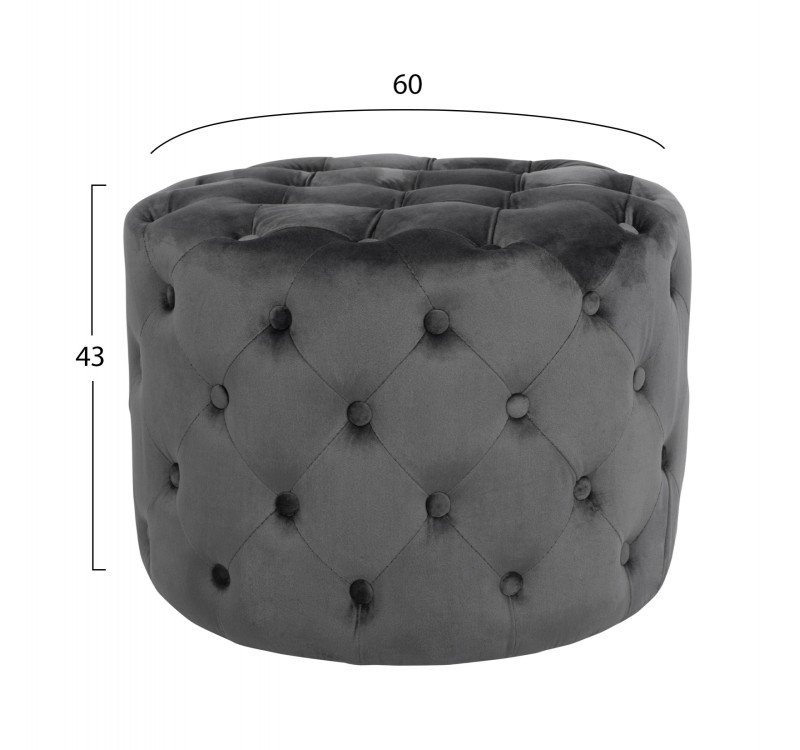 ΣΚΑΜΠΟ KASSIE  ΓΚΡΙ ΒΕΛΟΥΔΟ ΤΥΠΟΥ CHESTERFIELD HM8406.01 Φ60x43Υ εκ.