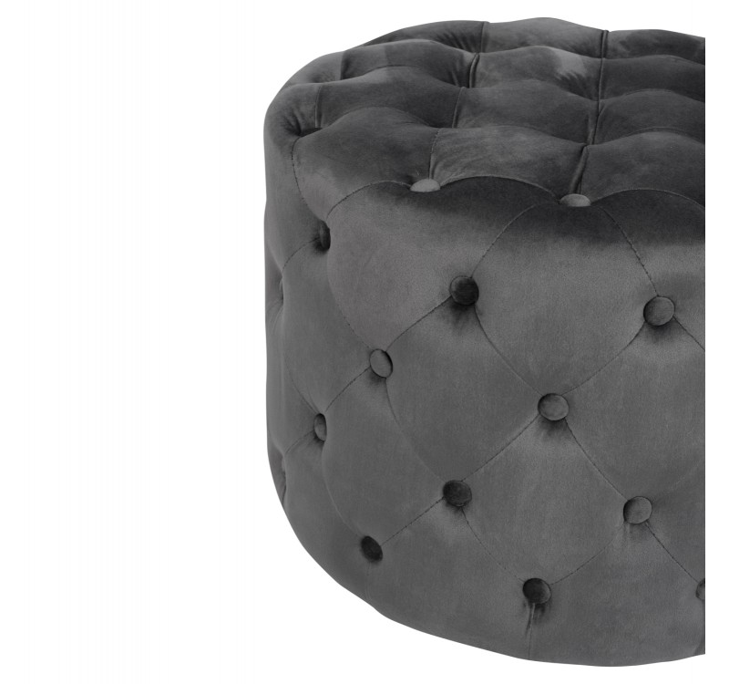 ΣΚΑΜΠΟ KASSIE  ΓΚΡΙ ΒΕΛΟΥΔΟ ΤΥΠΟΥ CHESTERFIELD HM8406.01 Φ60x43Υ εκ.