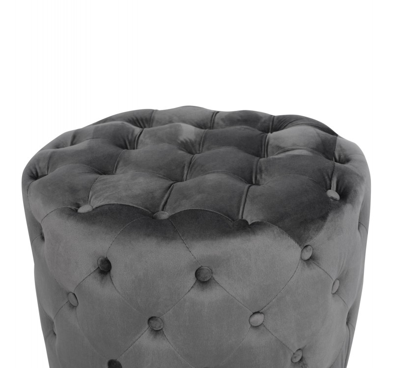 ΣΚΑΜΠΟ KASSIE  ΓΚΡΙ ΒΕΛΟΥΔΟ ΤΥΠΟΥ CHESTERFIELD HM8406.01 Φ60x43Υ εκ.