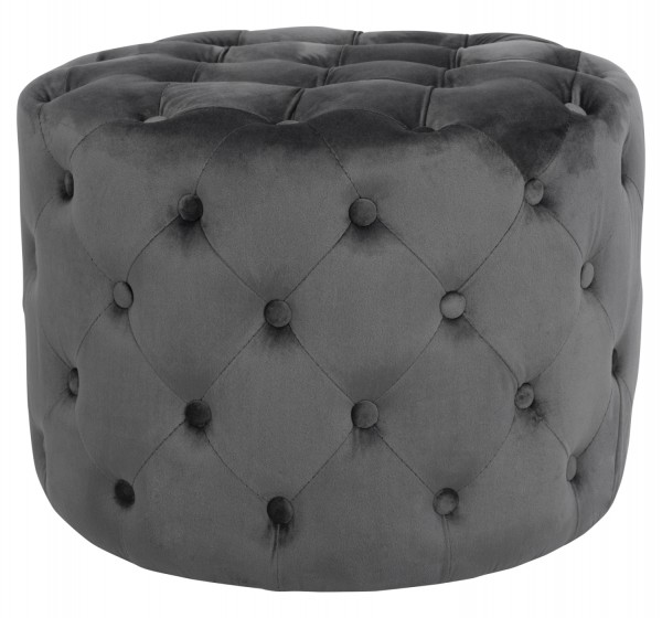 ΣΚΑΜΠΟ KASSIE  ΓΚΡΙ ΒΕΛΟΥΔΟ ΤΥΠΟΥ CHESTERFIELD HM8406.01 Φ60x43Υ εκ.