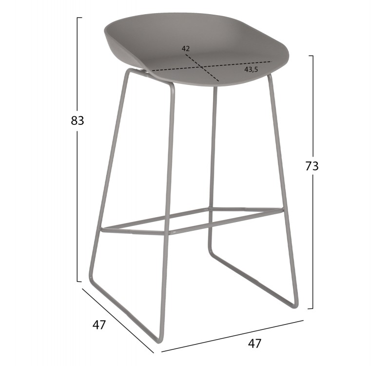 ΣΚΑΜΠΟ ΜΕΤΑΛΛΙΚΟ NAILA HM8450.10 ΜΕ ΚΑΘΙΣΜΑ PP ΓΚΡΙ 47x47x83 εκ.