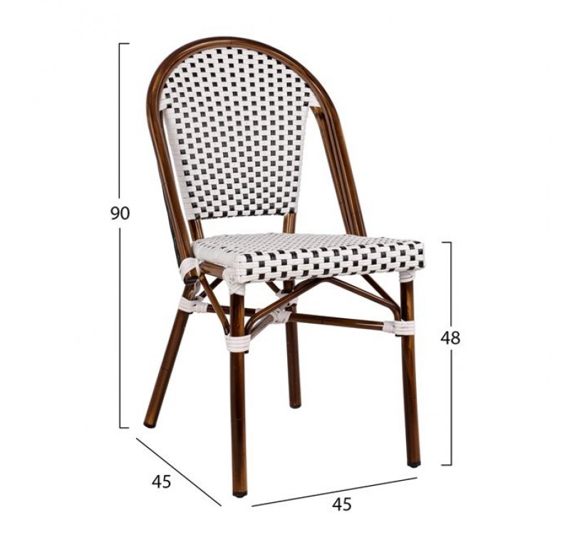 ΚΑΡΕΚΛΑ BISTRO ΑΛΟΥΜΙΝΙΟΥ BAMBOO LOOK ΜΕ ΛΕΥΚΟ-ΜΑΥΡΟ RATTAN HM5566.01 45x54x90Υεκ.