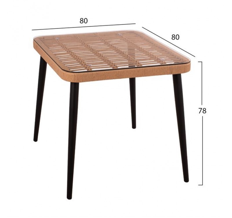 ΣΕΤ 3ΤΜΧ ALLEGRA WICKER ΜΕ ΤΡΑΠΕΖΙ 80X80Χ78Υ ΜΠΕΖ & ΜΑΥΡΟ ΧΡΩΜΑ HM10483