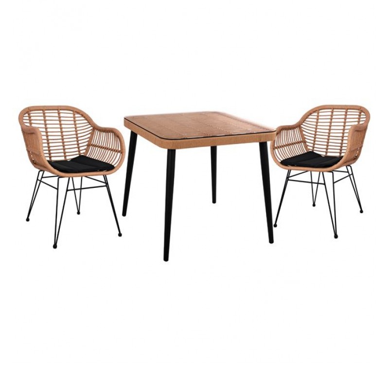 ΣΕΤ 3ΤΜΧ ALLEGRA WICKER ΜΕ ΤΡΑΠΕΖΙ 80X80Χ78Υ ΜΠΕΖ & ΜΑΥΡΟ ΧΡΩΜΑ HM10483