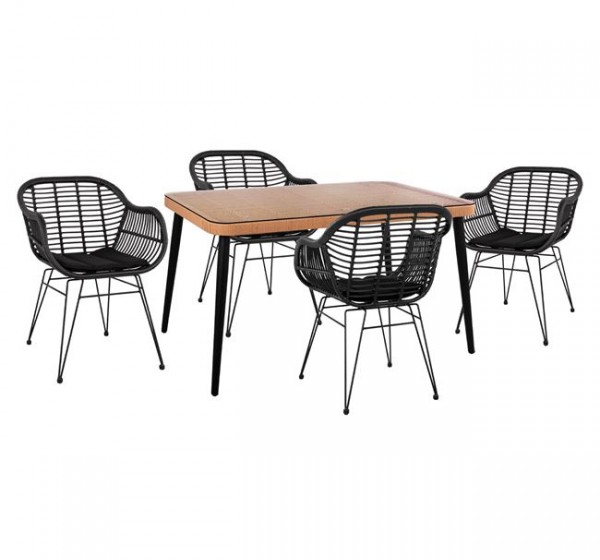 ΣΕΤ 5ΤΜΧ ALLEGRA WICKER ΜΕ ΤΡΑΠΕΖΙ 140X80Χ78Υ ΜΠΕΖ & ΜΑΥΡΟ ΧΡΩΜΑ HM10508