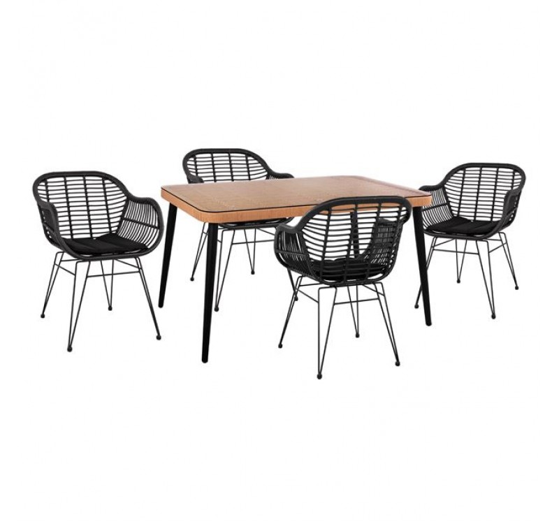 ΣΕΤ 5ΤΜΧ ALLEGRA WICKER ΜΕ ΤΡΑΠΕΖΙ 140X80Χ78Υ ΜΠΕΖ & ΜΑΥΡΟ ΧΡΩΜΑ HM10508