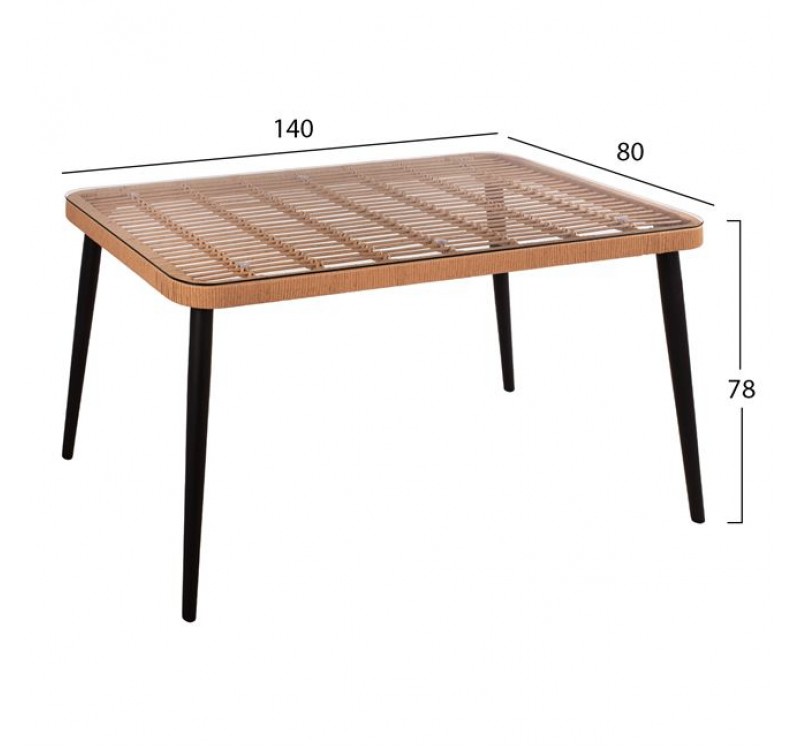 ΣΕΤ 5ΤΜΧ ALLEGRA WICKER ΜΕ ΤΡΑΠΕΖΙ 140X80Χ78Υ ΜΠΕΖ & ΜΑΥΡΟ ΧΡΩΜΑ HM10491