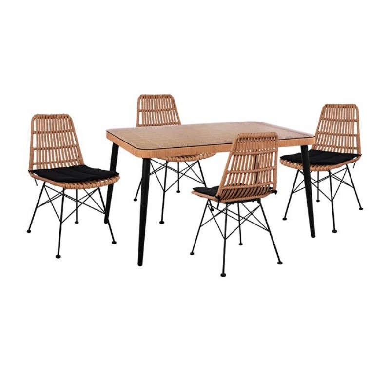 ΣΕΤ 5ΤΜΧ ALLEGRA WICKER ΜΕ ΤΡΑΠΕΖΙ 140X80Χ78Υ ΜΠΕΖ & ΜΑΥΡΟ ΧΡΩΜΑ HM10491