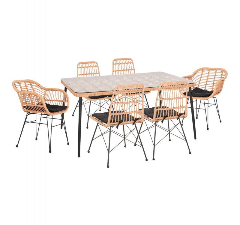 ΣΕΤ ΤΡΑΠΕΖΑΡΙΑΣ 7ΤΜΧ ALLEGRA HM10495 WICKER ΜΠΕΖ-ΜΕΤΑΛΛΟ ΜΑΥΡΟ