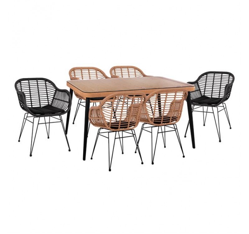 ΣΕΤ 7ΤΜΧ ALLEGRA WICKER ΜΕ ΤΡΑΠΕΖΙ 160X90X78Υ ΜΠΕΖ & ΜΑΥΡΟ ΧΡΩΜΑ HM10513
