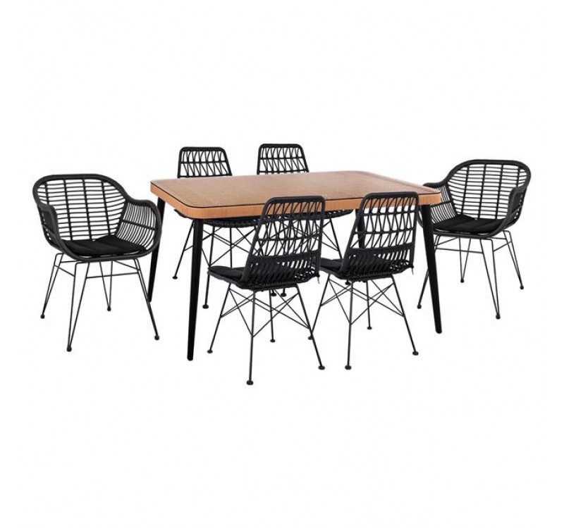 ΣΕΤ 7ΤΜΧ ALLEGRA WICKER ΜΕ ΤΡΑΠΕΖΙ 160X90X78Υ ΜΠΕΖ & ΜΑΥΡΟ ΧΡΩΜΑ HM10516