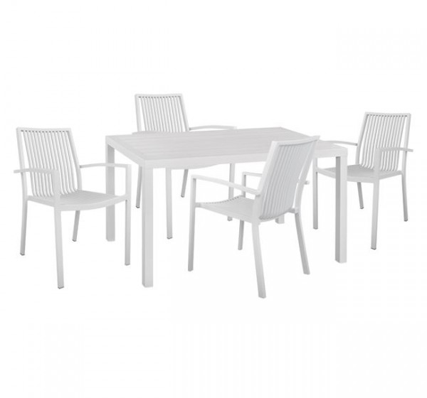 ΣΕΤ 5ΤΜΧ ΜΕ ΤΡΑΠΕΖΙ 140Χ80Χ75,5Υ & ΚΑΡΕΚΛΕΣ ΑΛΟΥΜΙΝΙΟΥ ΣΕ ΛΕΥΚΟ ΧΡΩΜΑ HM10527