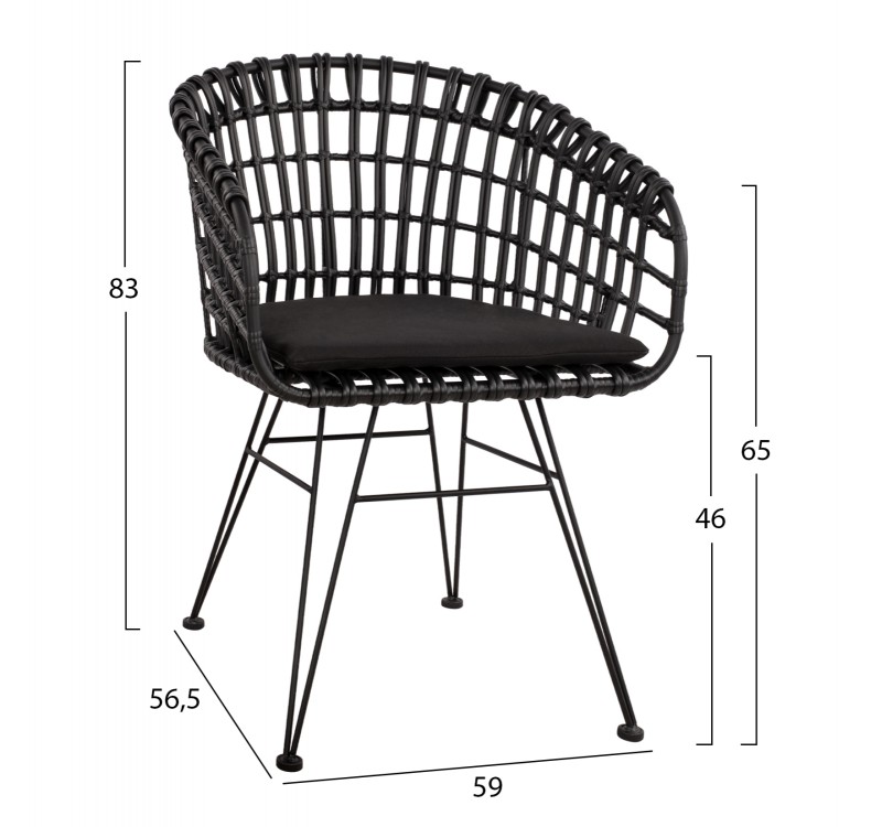 ΠΟΛΥΘΡΟΝΑ ΤΥΠΟΥ ΦΩΛΙΑ ΜΕΤΑΛΛΙΚΗ ALLEGRA HM5456.02 ΜΕ WICKER ΜΑΥΡΟ 59Χ56,5Χ83Υ εκ.