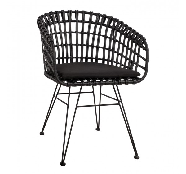 ΠΟΛΥΘΡΟΝΑ ΤΥΠΟΥ ΦΩΛΙΑ ΜΕΤΑΛΛΙΚΗ ALLEGRA HM5456.02 ΜΕ WICKER ΜΑΥΡΟ 59Χ56,5Χ83Υ εκ.