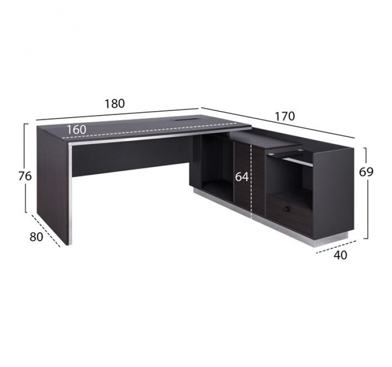 ΓΡΑΦΕΙΟ ΕΠΑΓΓΕΛΜΑΤΙΚΟ ΔΕΞΙΑ ΓΩΝΙΑ ROSEWOOD HM2086R 180X170X76Υ εκ.