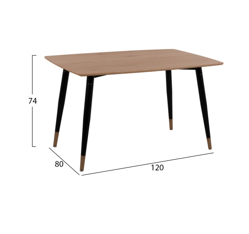 ΤΡΑΠΕΖΙ ALIZA ΡΟΥΣΤΙΚ ΜΕ ΦΥΣΙΚΗ ΕΠΙΦΑΝΕΙΑ & ΜΕΤΑΛΛΙΚΑ ΠΟΔΙΑ ΜΑΥΡΟ ΜΑΤ  HM8553.01 120x80x74Υ εκ.