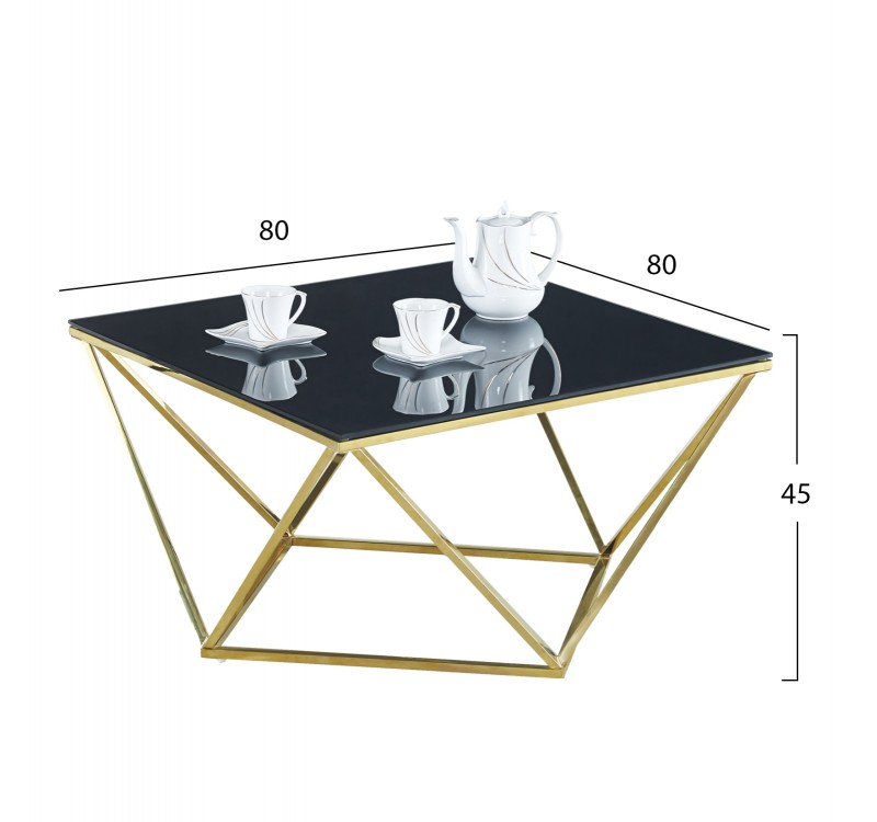 ΤΡΑΠΕΖΙ ΣΑΛΟΝΙΟΥ WILLOW HM8613.02 ΜΕ ΜΑΥΡΟ ΓΥΑΛΙ ΚΑΙ ΕΠΙΧΡΥΣΗ ΒΑΣΗ 80X80X45 EK.