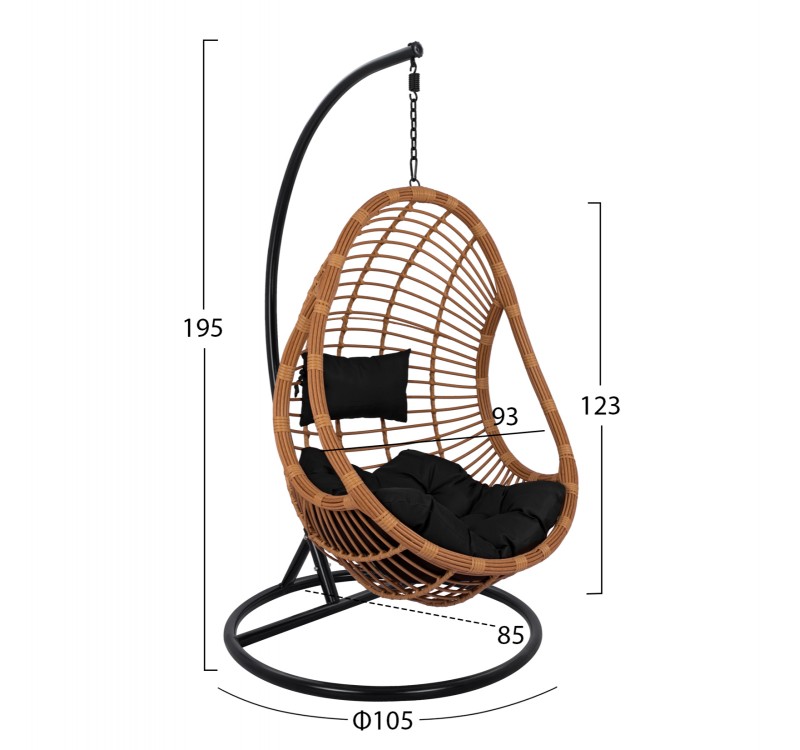 ΚΡΕΜΑΣΤΗ ΠΟΛΥΘΡΟΝΑ ΦΩΛΙΑ CALLIE HM5541.04 ΜΕ ΜΠΕΖ WICKER & ΜΑΥΡΑ ΜΑΞΙΛΑΡΙΑ Φ105Χ195Υ εκ.