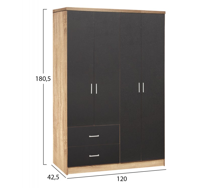 ΝΤΟΥΛΑΠΑ 4ΦΥΛΛΗ BRIANA ME 2 ΣΥΡΤΑΡΙΑ HM339.04 SONAMA-ΓΚΡΙ 120Χ42,5Χ180,5εκ.