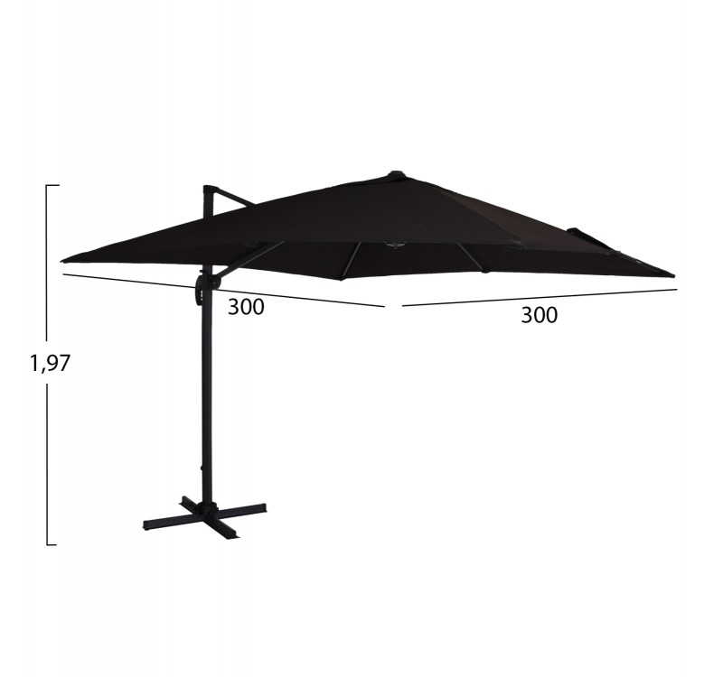 ΟΜΠΡΕΛΑ SHADER HM6025.03 ALU ΕΠΑΓΓΕΛΜΑΤΙΚΗ ΚΡΕΜΑΣΤΗ 3X3 360 ΜΟΙΡΩΝ ME ΜΑΥΡΟ ΑΚΡΥΛΙΚΟ ΠΑΝΙ