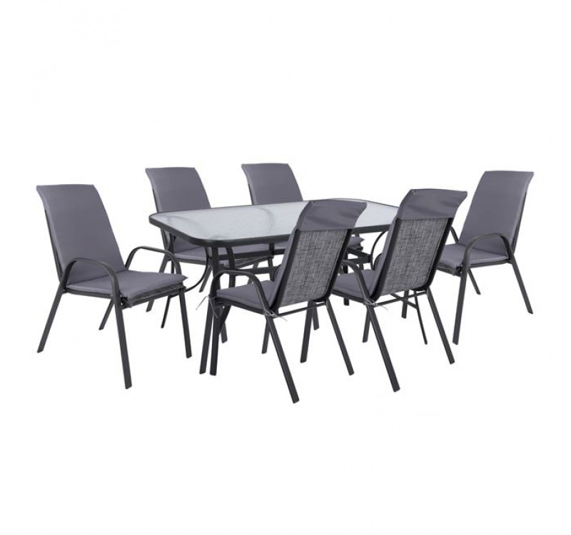 ΣΕΤ ΤΡΑΠΕΖΑΡΙΑΣ 7ΤΜΧ ΚΑΡΕΚΛΕΣ ΜΕ ΜΑΞΙΛΑΡΙ & ΤΡΑΠΕΖΙ 150X90 HM10572.01 ΓΚΡΙ