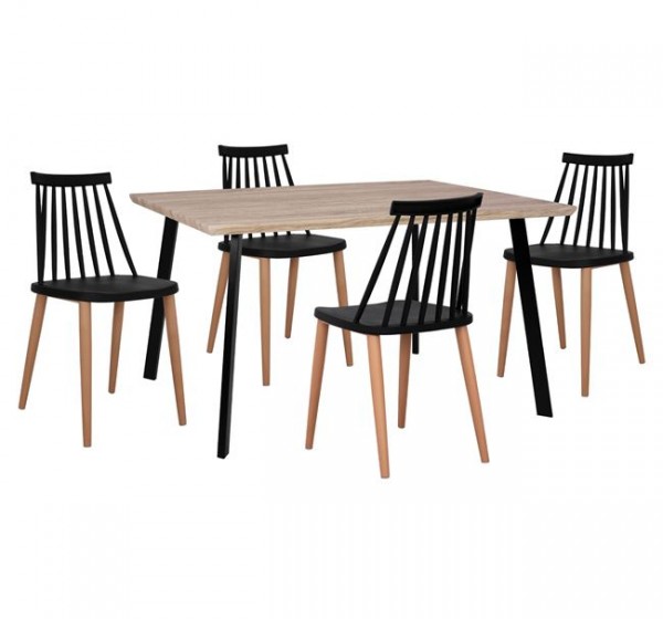 ΣΕΤ 5ΤΜΧ ΤΡΑΠΕΖΙ 140x80x76 cm SONAMA & ΚΑΡΕΚΛΕΣ VANESSA ΜΑΥΡΕΣ ΜΕΤΑΛΛΙΚΑ ΠΟΔΙΑ HM11037