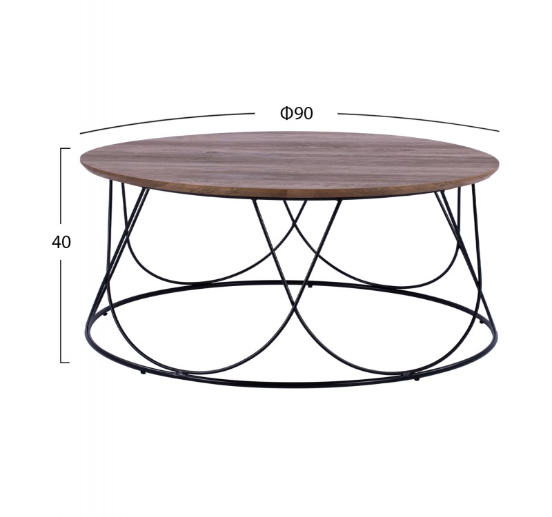 ΤΡΑΠΕΖΑΚΙ ΣΑΛΟΝΙΟΥ ZENA HM8690 MDF TOP ΜΕ ΜΕΤΑΛΛΙΚΟ ΜΑΥΡΟ ΣΚΕΛΕΤΟ Φ90Χ40Υ εκ.