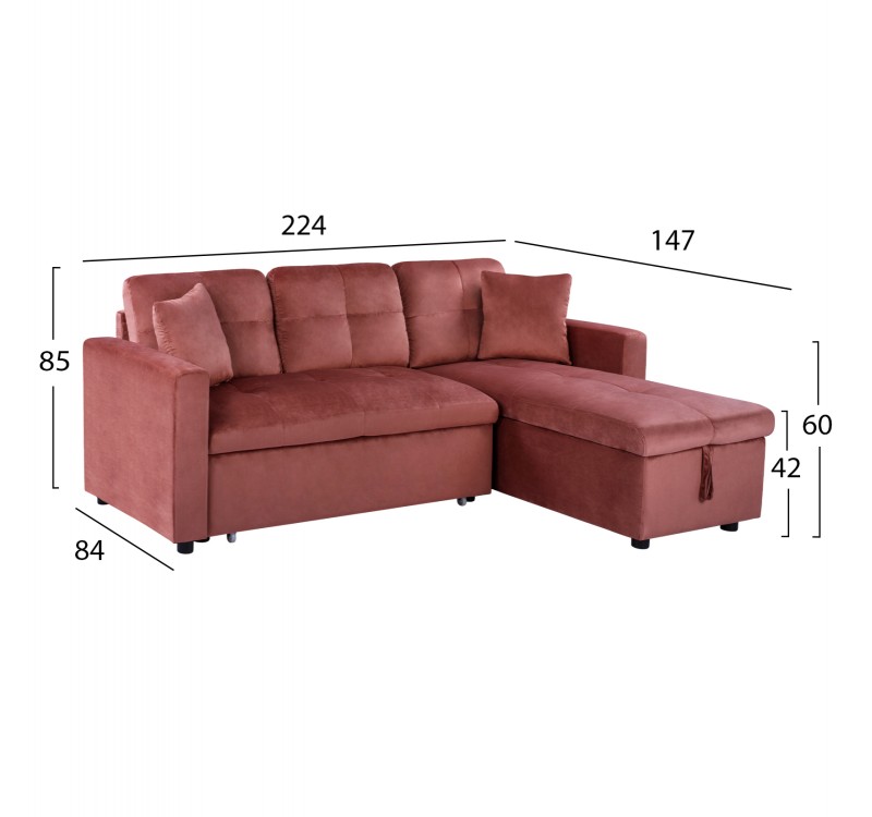 ΚΑΝΑΠΕΣ ΓΩΝΙΑ ΚΡΕΒΑΤΙ WAYNE 224x147x85Υεκ. HM3028.12 ΒΕΛΟΥΔΟ ΣΑΠΙΟ ΜΗΛΟ