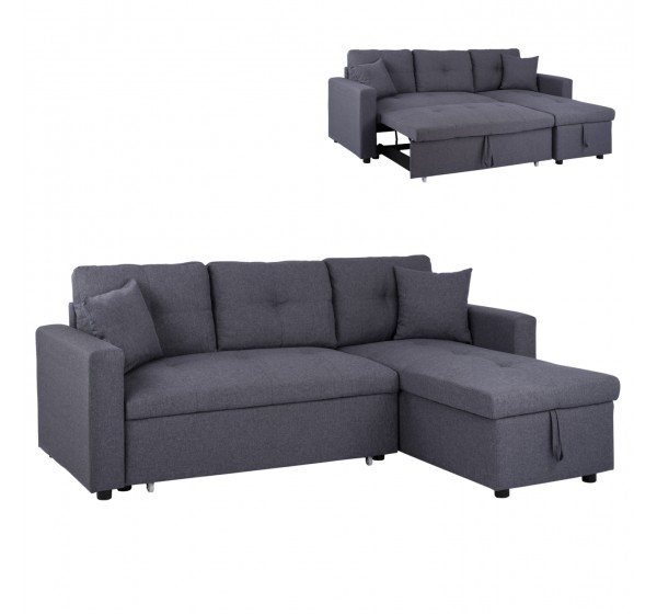 ΚΑΝΑΠΕΣ ΓΩΝΙΑ ΚΡΕΒΑΤΙ WAYNE 224x147x85Υεκ. HM3028.11 ΓΚΡΙ ΥΦΑΣΜΑ