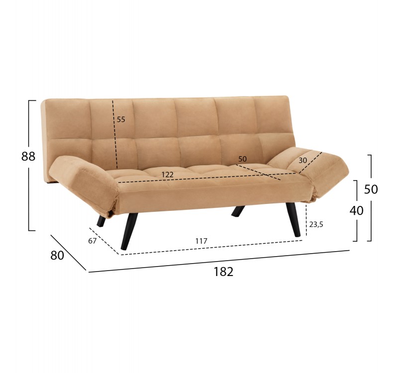 ΚΑΝΑΠΕΣ ΚΡΕΒΑΤΙ 3ΘΕΣΙΟΣ ΑΠΟ ΒΕΛΟΥΔΟ ΜΠΕΖ HM3167.07 182Χ80Χ88Υ εκ.