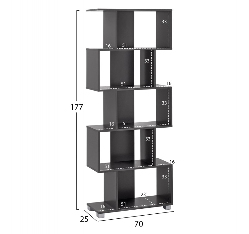 ΒΙΒΛΙΟΘΗΚΗ ΜΕΛΑΜΙΝΗΣ HM2385.10 ΓΚΡΙ 70x25x177Υ εκ.