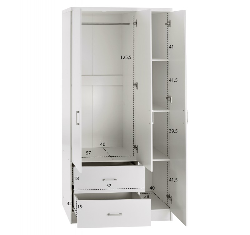 ΝΤΟΥΛΑΠΑ 3ΦΥΛΛΗ ME 2 ΣΥΡΤΑΡΙΑ CAESAR HM340.05 ΛΕΥΚΗ 89x42,5x181 εκ.