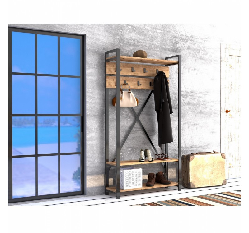ΕΠΙΠΛΟ ΕΙΣΟΔΟΥ HM8943.01 NATURAL WOOD & ΜΑΥΡΟ  90x34x180 εκ.