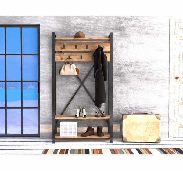 ΕΠΙΠΛΟ ΕΙΣΟΔΟΥ HM8943.01 NATURAL WOOD & ΜΑΥΡΟ  90x34x180 εκ.