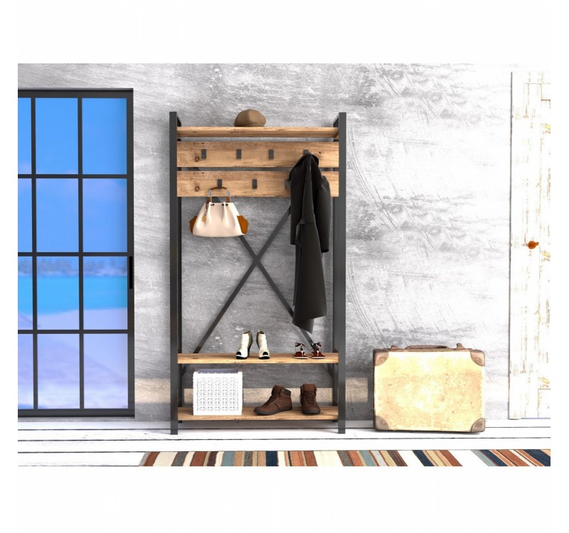 ΕΠΙΠΛΟ ΕΙΣΟΔΟΥ HM8943.01 NATURAL WOOD & ΜΑΥΡΟ  90x34x180 εκ.