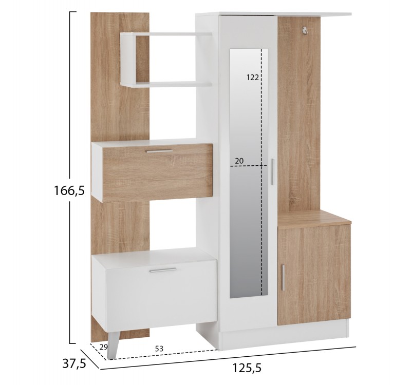 ΕΠΙΠΛΟ ΕΙΣΟΔΟΥ ΜΕ ΡΑΦΙΑ & ΚΑΘΡΕΠΤΗ ILIANA HM2265 ΛΕΥΚΟ-SONAMA 125,5x37,5x166,5Y εκ.