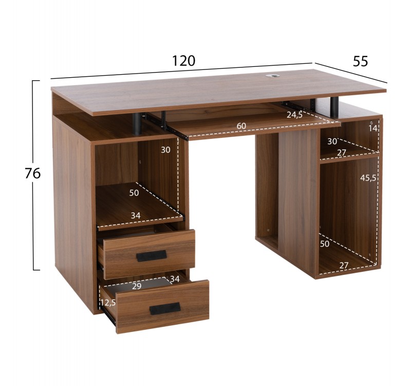 ΓΡΑΦΕΙΟ ΜΕΛΑΜΙΝΗΣ STATUS HM2026.03 WALNUT 120Χ55Χ76 εκ.